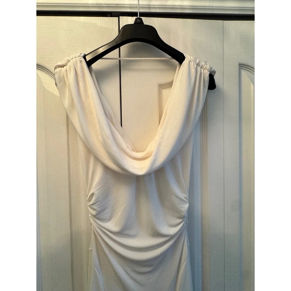 Cinq a Sept Carino Dress Ivory Cowl Neck Ruched Midi ZD29742741Z New Size 8 - Picture 5 of 12